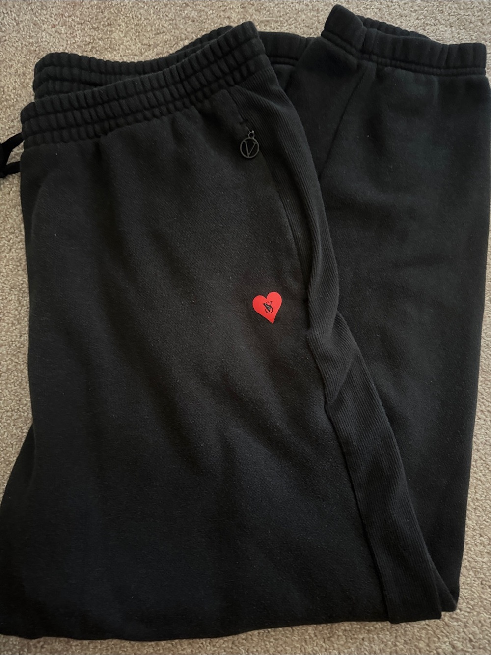 Victoria's Secret Black Sweatpants with Red Heart Accent